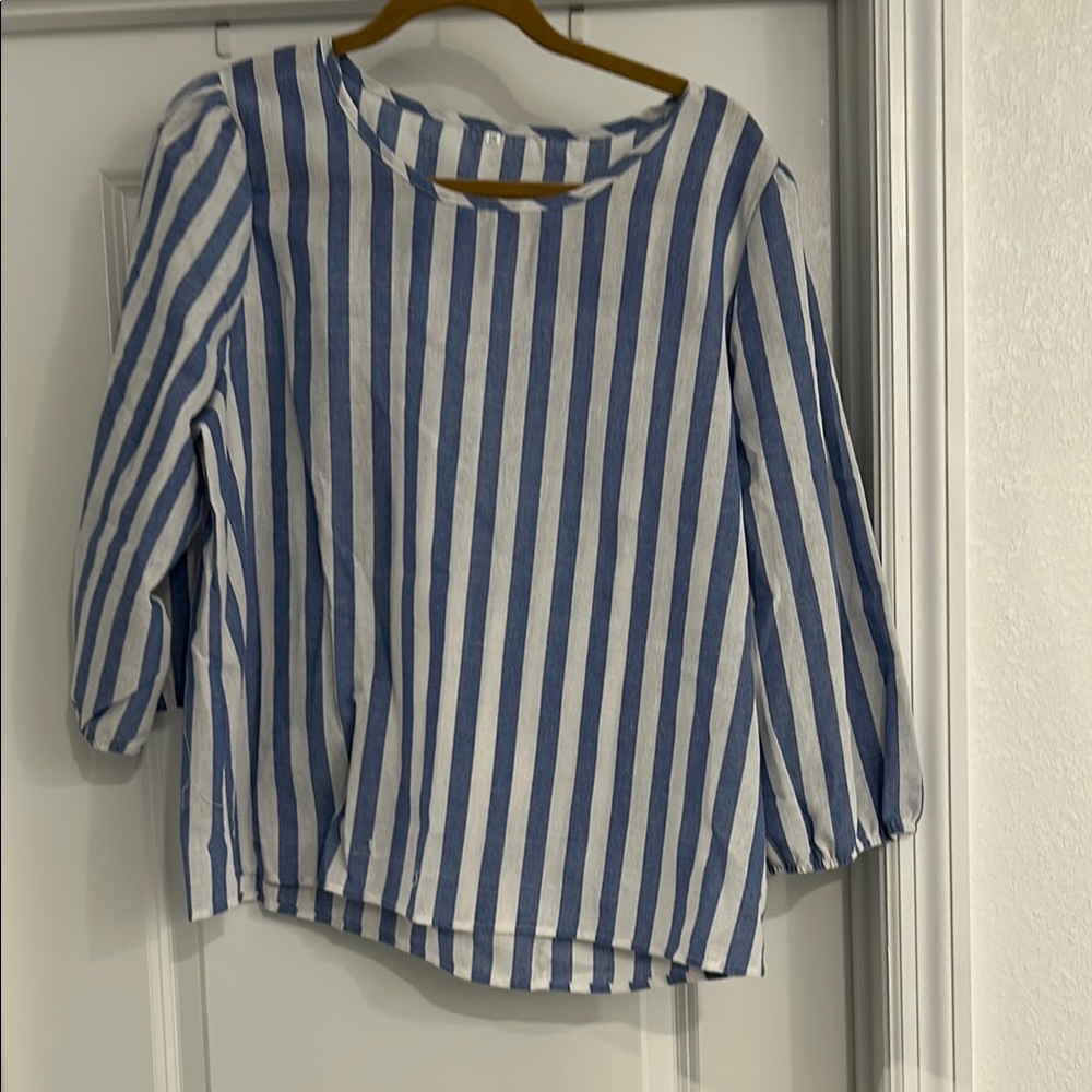 Blue and White Striped Women's Top